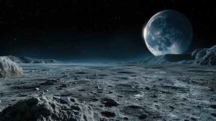 Cosmic Moon Expedition: Embark on a space odyssey with an image capturing the desolate beauty of the lunar surface