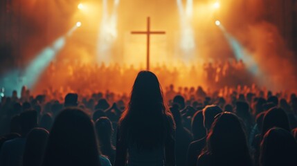 Fototapeta na wymiar A Crowd of People Engaged in Cross Worship