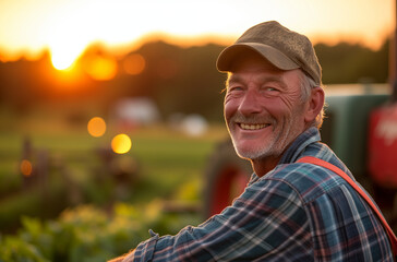 Obraz premium smiling farmer with tractor