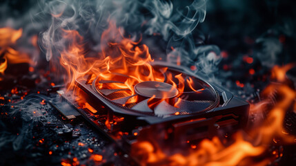 A graphics card on fire
