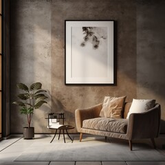 Mock up posters frame on wall in modern interior background, living room