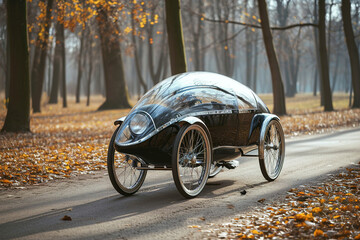 Velomobile, Enclosed bicycle with a streamlined design for weather protection. Ecological transportation.