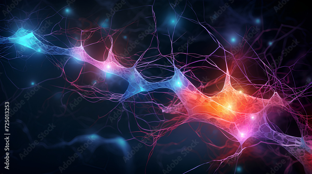 Wall mural neurons connected with electrical impulses inside an artificial intelligence.
