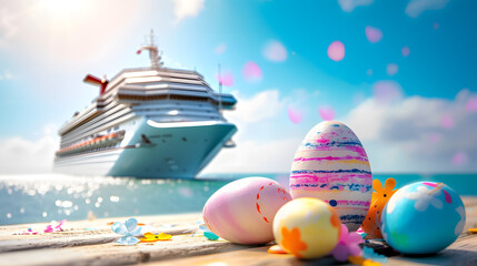 Cruise Ship With Easter Eggs in the Foreground