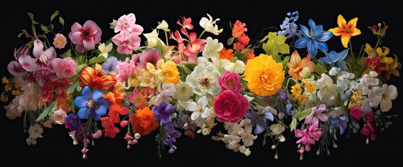 Colorful hanging flowers on a detailed background