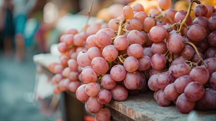 Fresh grapes displayed at the farmers market, offering a healthy and vitamin-rich snack.