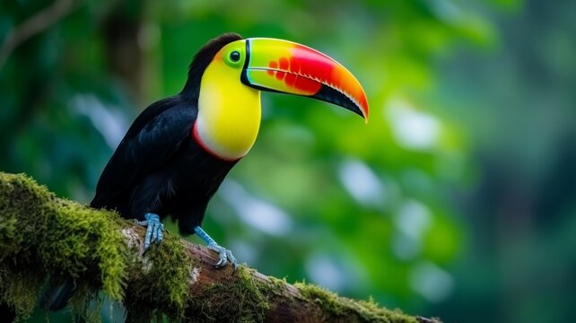 Keel billed birds sitting rainforest tree branch photography, ultra HD wallpaper