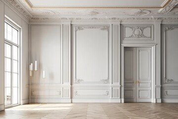 Interior mockup of a white, empty modern classic room