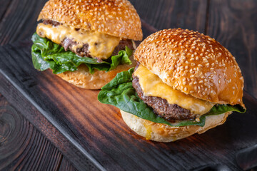 Two homemade cheeseburgers