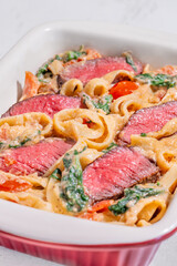 Creamy steak fettuccine