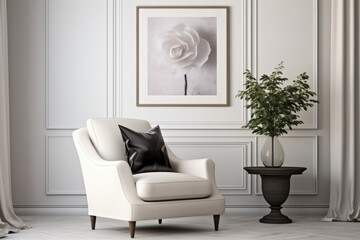 White cozy interior design of a living room