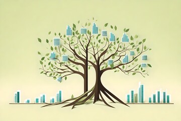 An abstract representation of financial growth with a tree made of interconnected bar graphs.