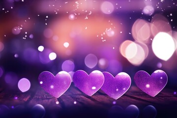 purple heart on shiny background with bokeh in love concept for Valentine's Day