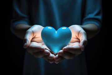 hands holding blue heart, healthcare, love, organ donation, family insurance, World Heart Day, World Health Day, World Mental Health Day, Valentine's Day