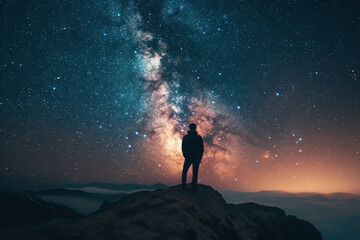 man and milky way, AI generated