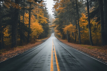 Fototapeta premium long road in foreste, AI generated
