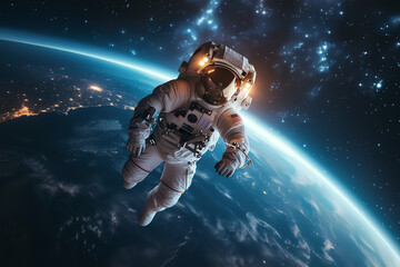 astronaut in weightlessness, AI generated - obrazy, fototapety, plakaty