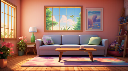 Modern Living room interior, with mock-up poster frame Scandinavian style