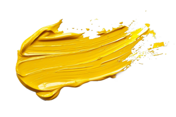 Isolated stroke of mustard paint on a transparent background