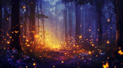 fairy forest with glowing insects.