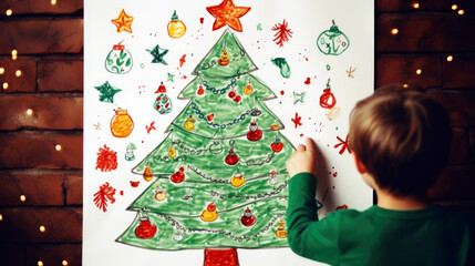 Christmas tree drawn by a child's hand. Generative ai