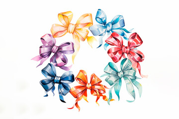 Beautiful watercolor pastel bows on white background
