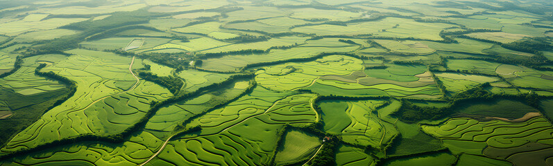 Aerial view of green fields, crops and harvests. Natural landscape.
 - obrazy, fototapety, plakaty