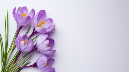 crocuses on a white background with space for text.