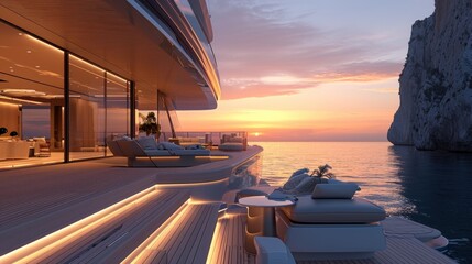 Fototapeta na wymiar Luxury yacht in the sea at sunset