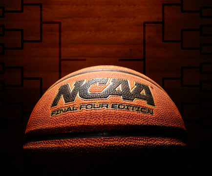 Wilmington,NC - USA - 05-07-2021: An NCAA Final Four Edition March Madness basketball with tournament bracket