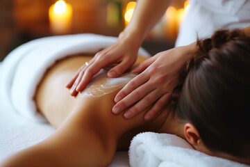 Obraz na płótnie Canvas Close-up of a woman enjoying a back massage