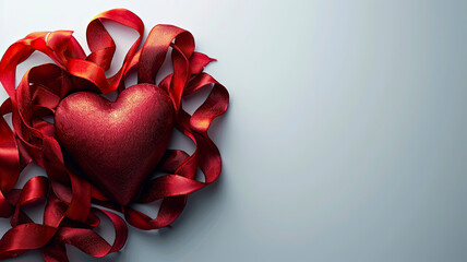 Love and Elegance - Lustrous Red Heart and Ribbons on a Gentle Background for Valentine's Day - AI Generated