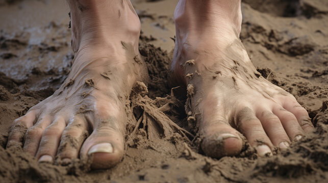 a highly detailed photo of a dusty and dirty barefoot. preparation of the gospel of peace. 