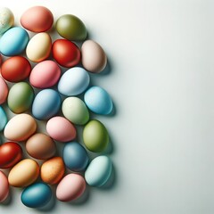 Pastel easter eggs on bright background
