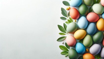 Pastel Easter Eggs on bright background with space for text