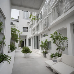 view of interior terrace art deco style , minimalist, cozy, sleek, with a view with a good angle lenses with long focus, high detail.