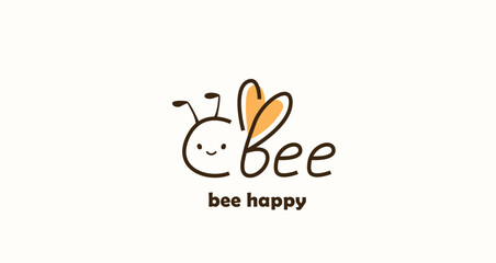 Bee happy funny quote vector illustration. Positive logo, label