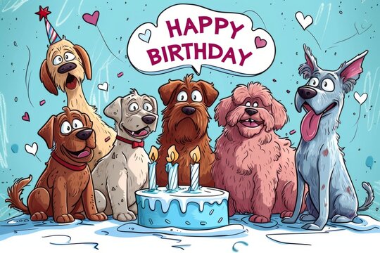 Happy Birthday banner with big cartoon dogs Generative AI