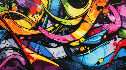 Urban street art in a dark, abstract graffiti style forms an illustrative background