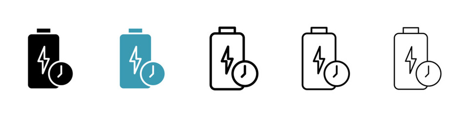 Energy Duration Vector Icon Set. Portable charger vector symbol for UI design. - obrazy, fototapety, plakaty