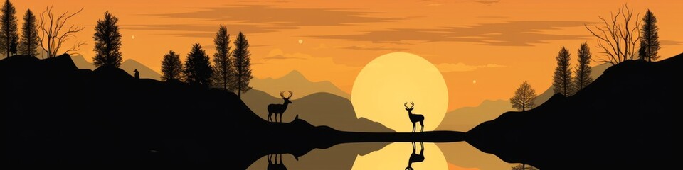 Serene Silhouette: A tranquil scene with animals in the foreground, offering a perfect balance the outdoors and mental well-being