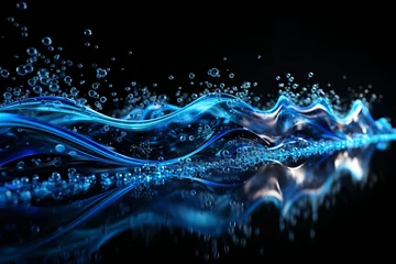 Zelfklevend Fotobehang background Dynamic particles sound wave flowing over dark © anwel