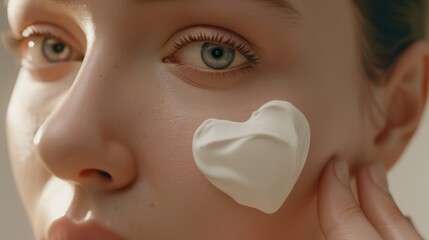 beauty and facial care, woman applying cream to skin. Generative AI
