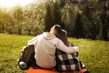 Fototapeta premium Couple walking in mountain forest