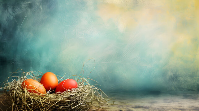 A Painting of Three Eggs in a Nest