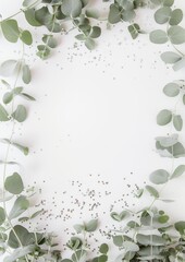 Eucalyptus Border with Fresh Green Leaves and Space for Text