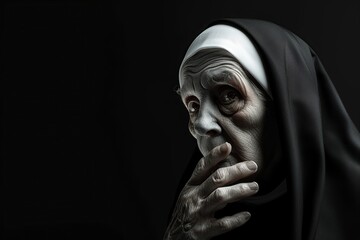 Fototapeta na wymiar image of a scary evil nun dressed in black.