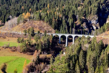Keuken foto achterwand Landwasserviaduct View of Landwasser Viaduct, Rhaetian railway, Graubunden in Switzerland