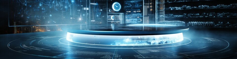 Obraz premium Innovation banner. High-tech laboratory with AI, technology and graphics