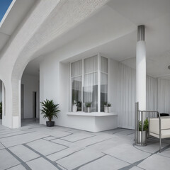 view of interior terrace art deco style , minimalist, cozy, sleek, with a view with a good angle lenses with long focus, high detail.